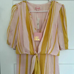 LEYDEN Womens Pink Tie Striped Tea-Length Formal Dress Juniors S NWT